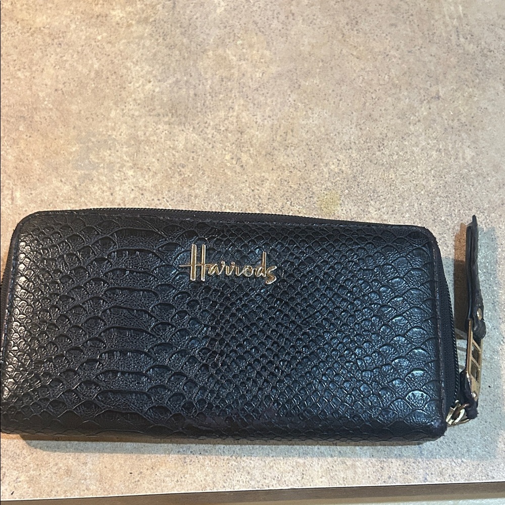 Harrods Black Snake Skin Wallet with Gold Logo